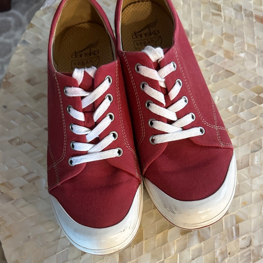 Dansko Red Canvas Sneakers with White Details